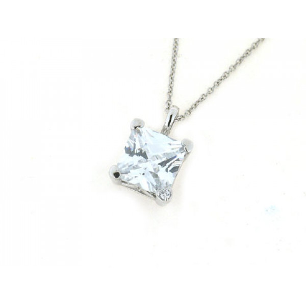 Solitaire Pendant with White Sapphires set in Platinum Plated Silver