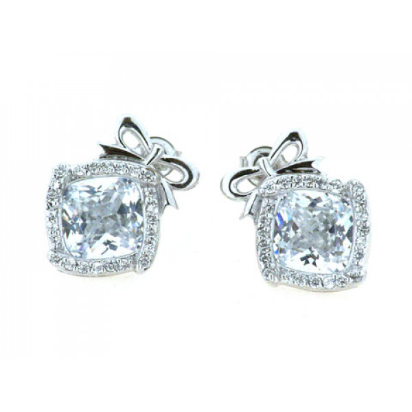 Stud Earrings with White Sapphires set in Platinum Plated Silver