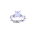 Platinum Plated Silver Solitaire Ring with White Sapphires