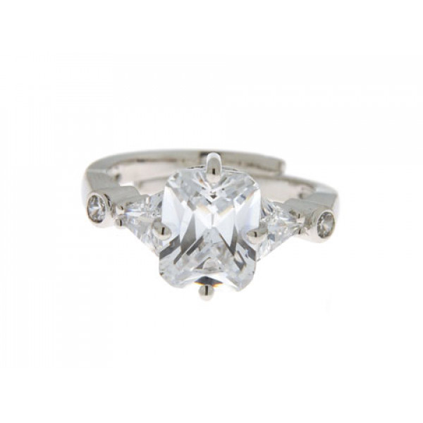 Platinum Plated Solitaire Ring with White Sapphires