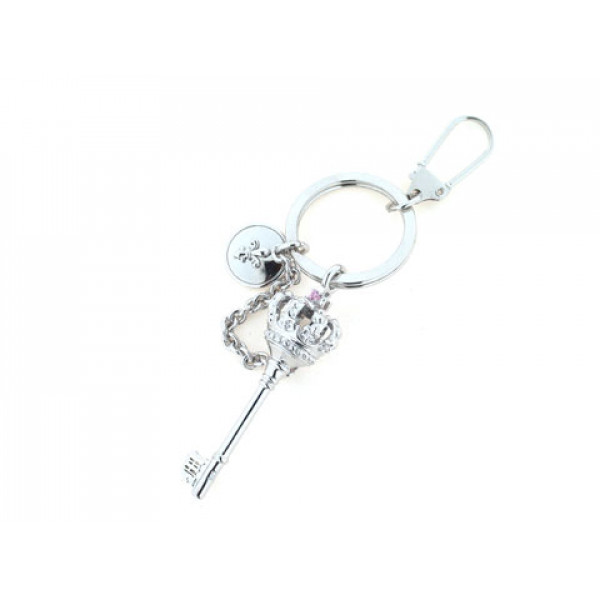 SIlver Key Ring with White Sapphires and Pink Quartz