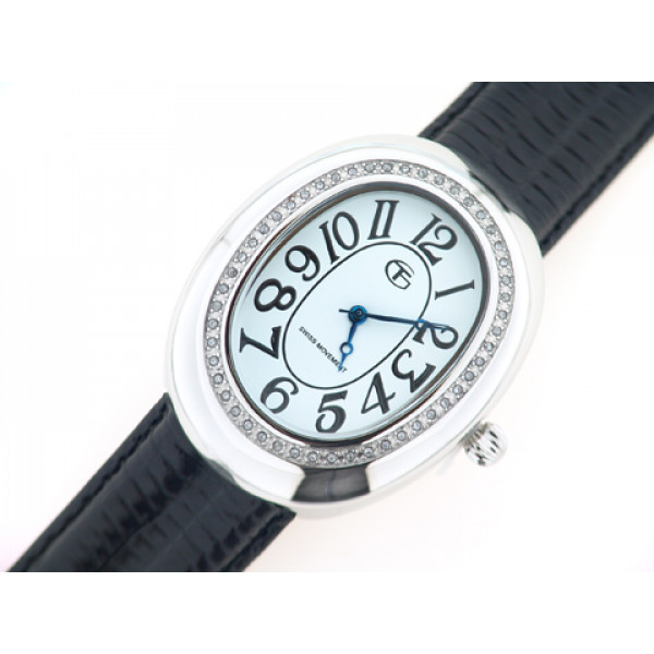 Ρολόι από Ατσάλι GT luxury collection swiss movement με λευκά ζαφείρια και δερμάτινο λουράκι