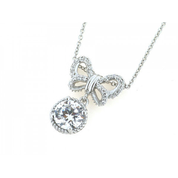 Platinum Plated Bow Solitaire Pendant