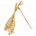 14K Gold Brooch Tennis Racket with a Diamond and a Pearl