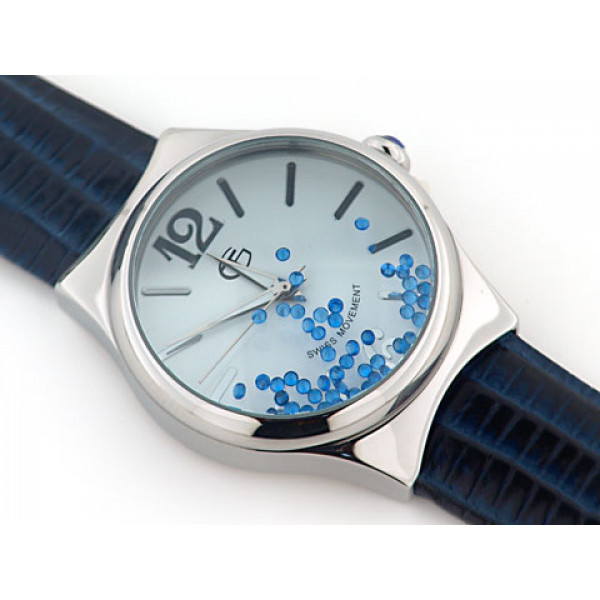 Watch with blue Sapphires and Blue Leather Strap