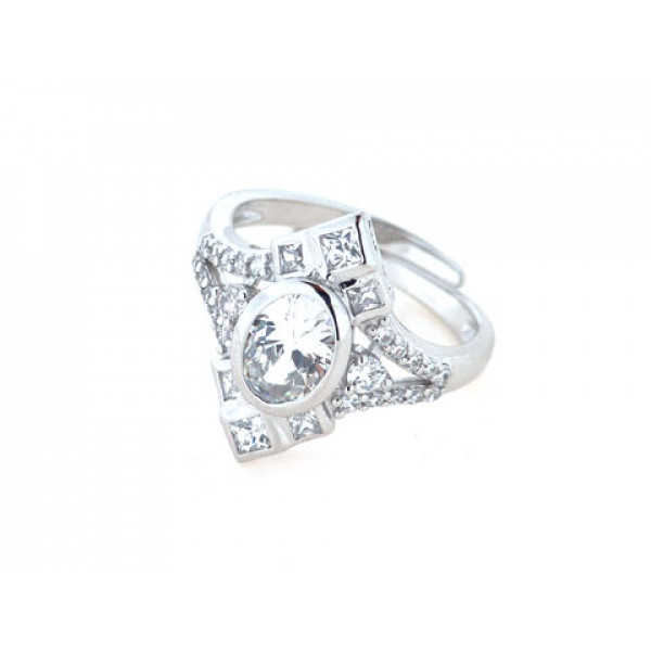 Platinum Plated Silver Ring with White Sapphires
