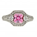 Platinum Plated Silver Ring with a Pink Quartz and White Sapphires