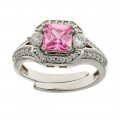 Platinum Plated Silver Ring with a Pink Quartz and White Sapphires