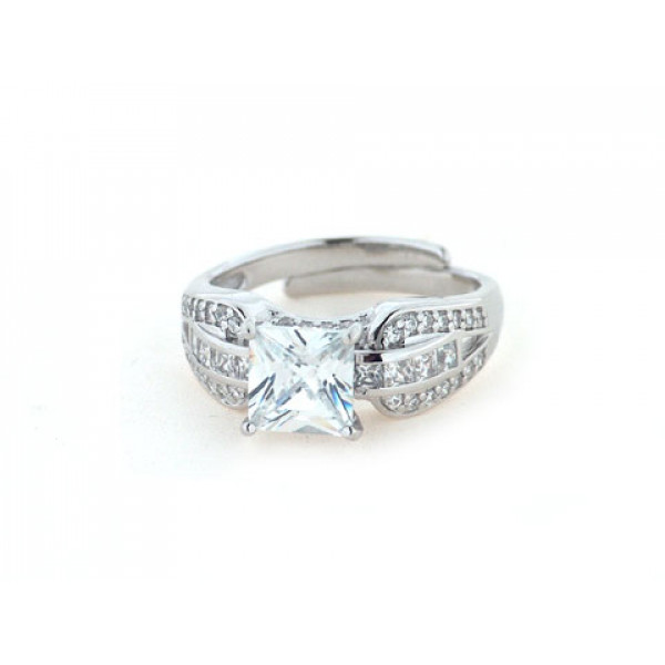 Solitaire Ring with White Sapphire set in Platinum Plated Silver