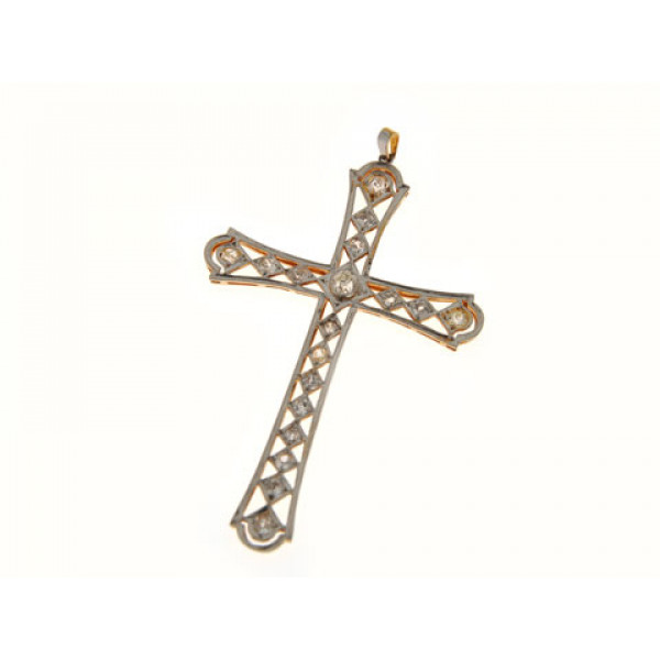 Antique Diamond Cross set in Gold and Platinum