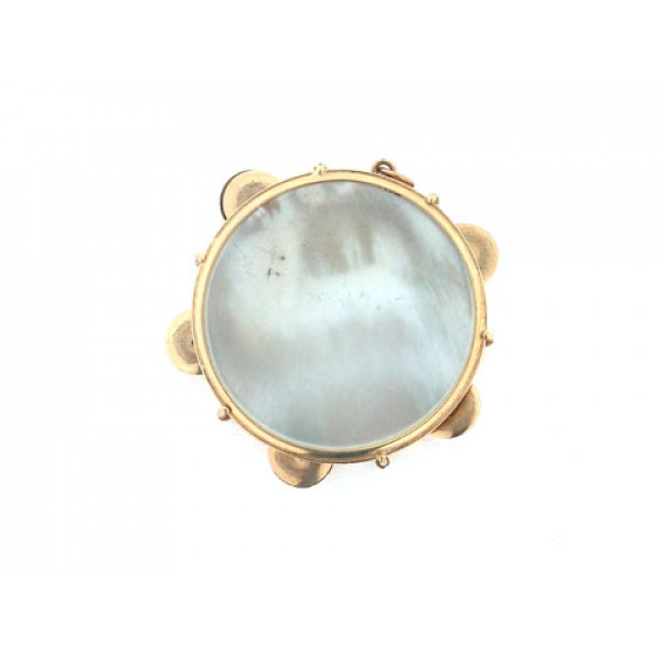 Gold Pendant with Mother of Pearl in the form of a Tambourine