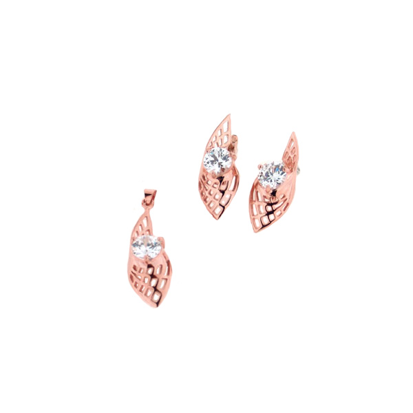 Silver Pink Gold Plated Pendant and Earrings Set