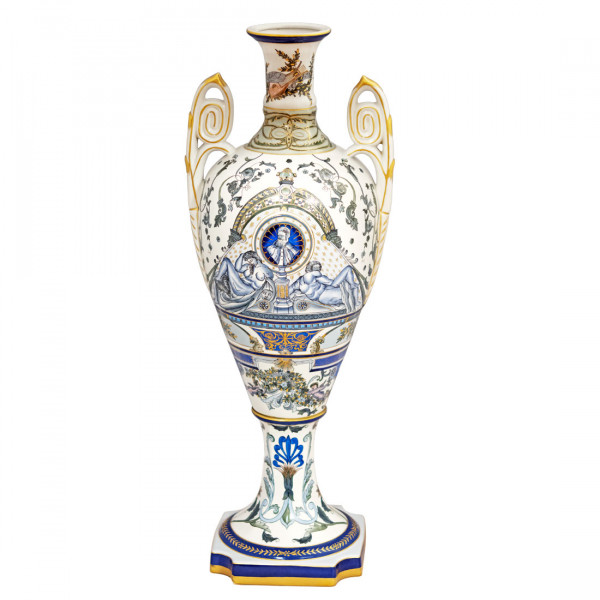 Porcelain Floor Amphora with Enamel and Gold Painted Decorations