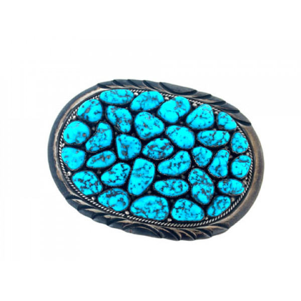 Belt buckle made of silver with turquoise