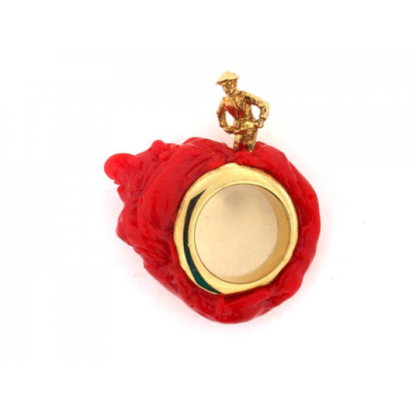 Statement Ring combing yellow metal and red plastic by Barbara Uderzo 