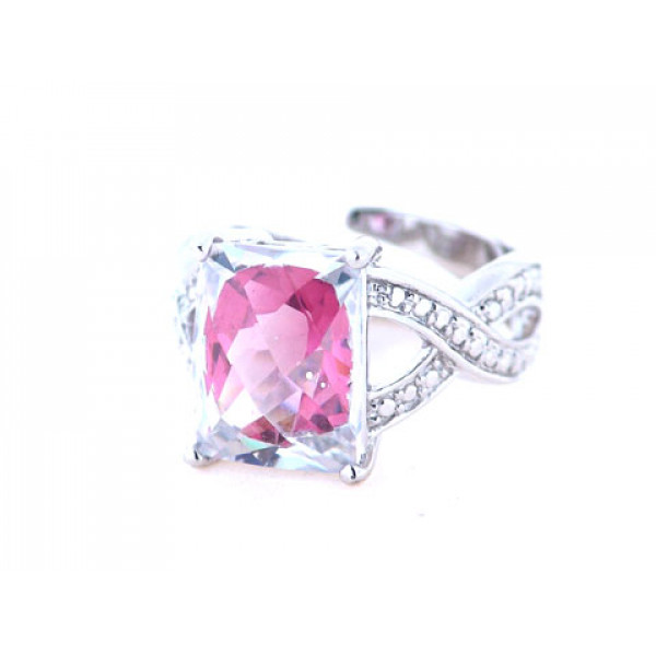 Silver Solitaire Ring with Pink Quartz