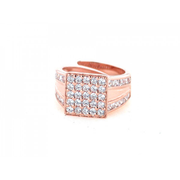 Chevalier Square Ring with White Sapphires in Pink Gold Plated Silver