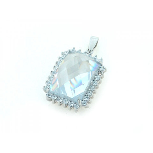 Platinum Plated Silver Solitaire Pendant