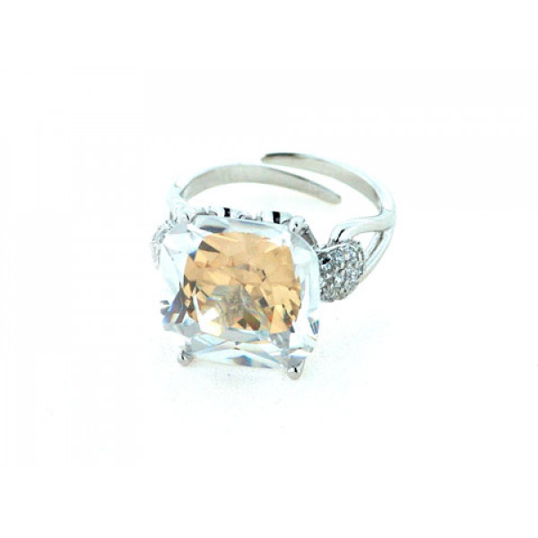 Platinum Plated Ring with a Honey Topaz and White Sapphires