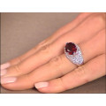 Platinum Plated Silver Ring with a Synthetic Ruby and White Sapphires