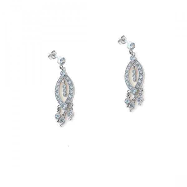 Platinum Plated Silver Dangle Earrings with White Sapphires