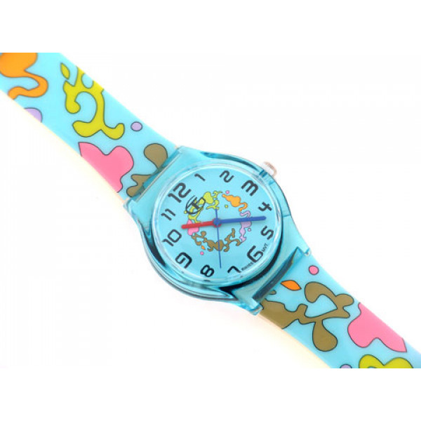 Light Blue Strap and Dial Children's Watch with Multicolored Drawings