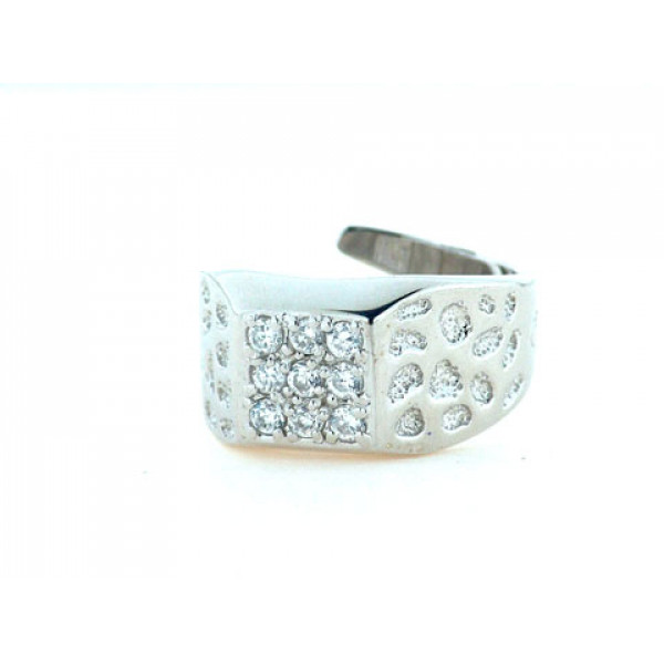 Silver Signet Ring with White Sapphires