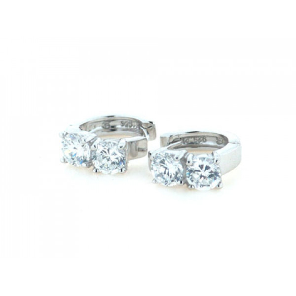 Hoop Earrings with White Sapphire in Platinum Plated Silver