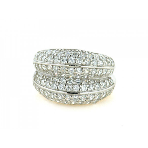 Platinum Plated Silver Statement Ring with White Sapphires