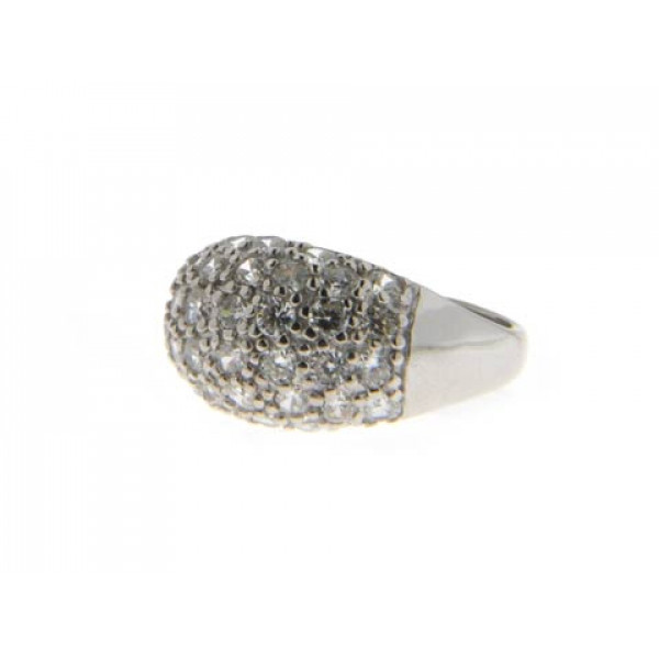 Bombe Ring with White Sapphires in Platinum Plated Silver