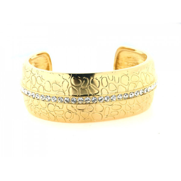 Statement Cuff Bracelet Gold Plated with White Sapphires