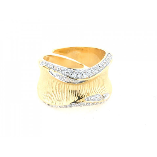 Ασημένιο Δαχτυλίδι με Επιμετάλλωση Χρυσού και Λευκά Ζαφείρια