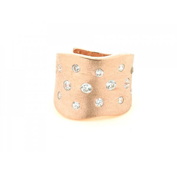 Modern Ring made of Pink Gold Plated Silver with White Sapphires