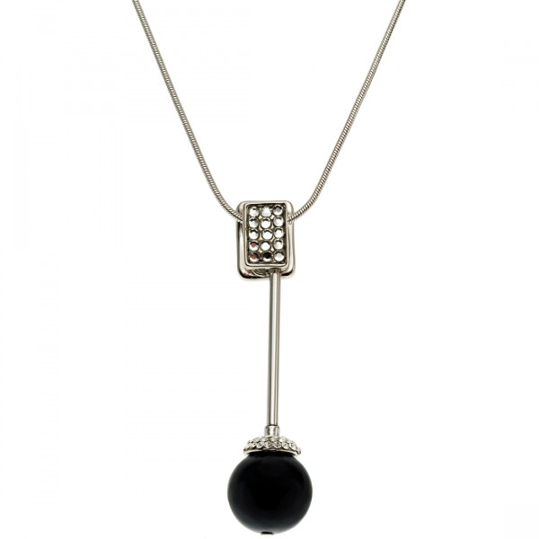 Platinum Plated Necklace with a Black Pearl and White Swarovski Crystals