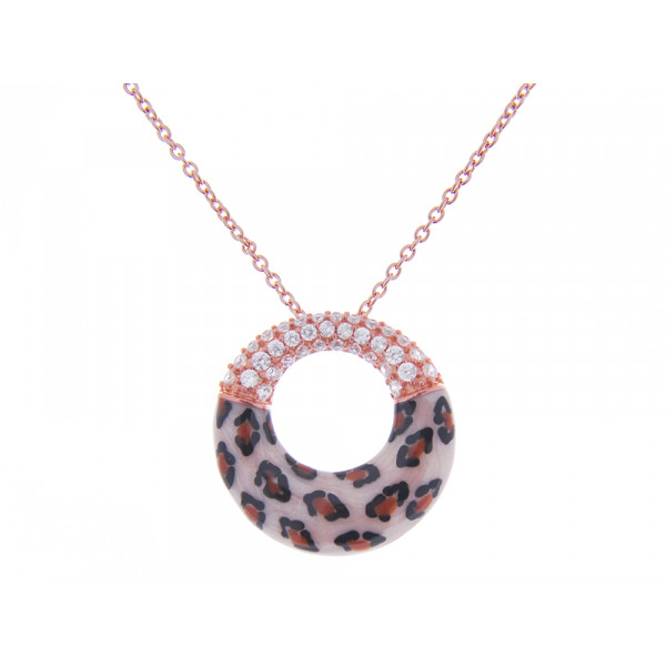 Pink Gold Plated Pendant with Animal Print and White Sapphires