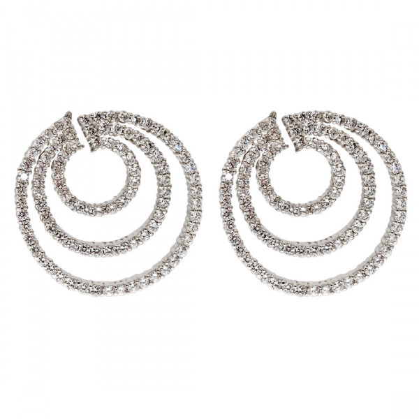Platinum Plated Silver Hoop Earrings with White Sapphires