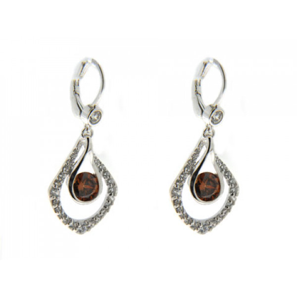 Platinum Plated Silver Dangle Earrings with a Honey Topaz