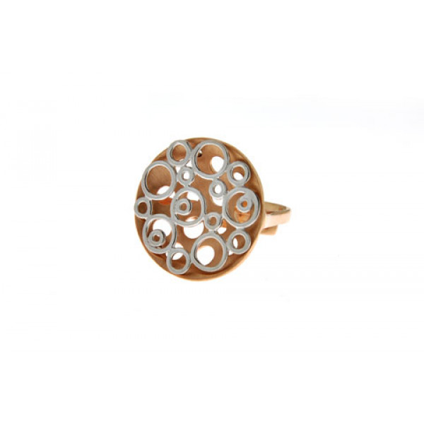 Silver Statement Ring with Pink Gold Plating and Circles with Platinum Plating