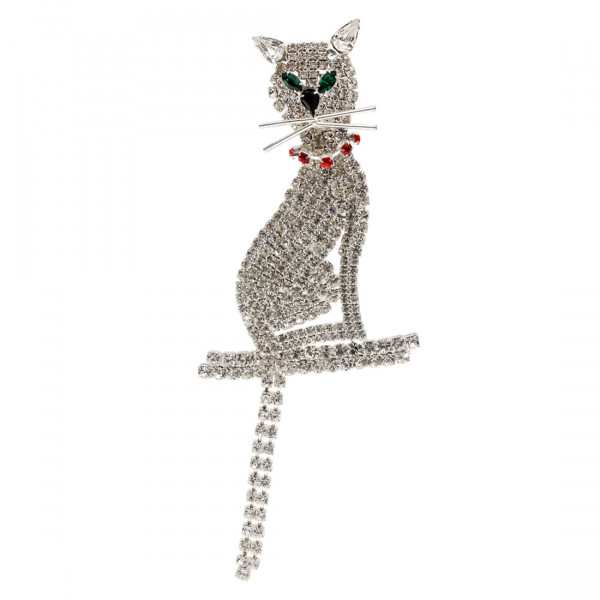 Cat Brooch with Swarovski Crystals