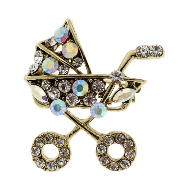 Baby Stroller Brooch with Swarovski Crystals