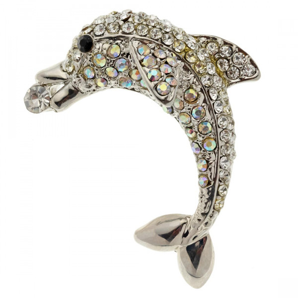 Dolphin Brooch with Swarovski Crystals