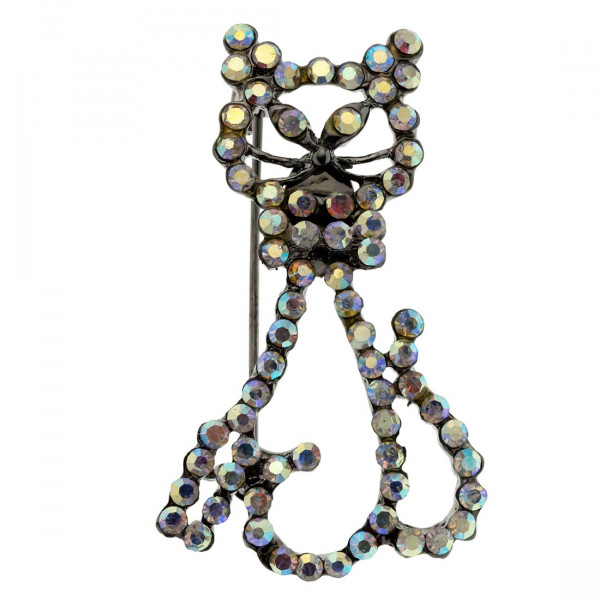 Cat Brooch with Swarovski Crystals