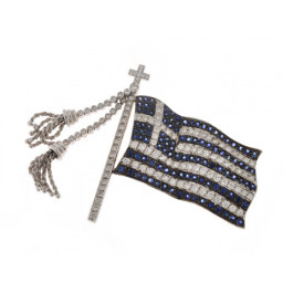 Greek Flag Pin with Diamonds