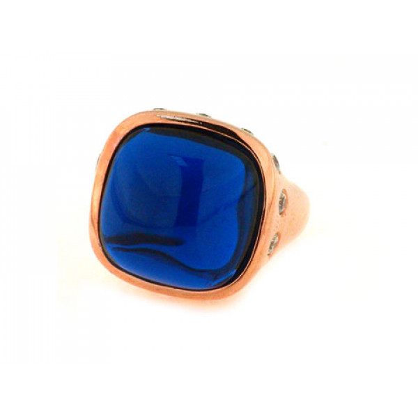 Δαχτυλίδι από Ροζ Επιχρυσωμένο Ασήμι με Μπλε Κορούνδιο