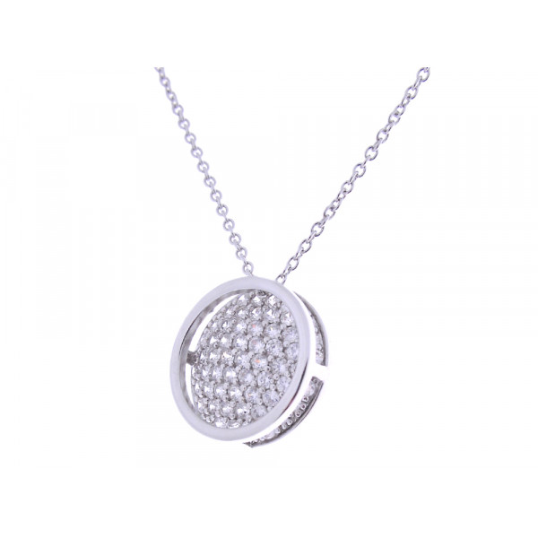 Silver Round Pendant adorned with White Sapphires