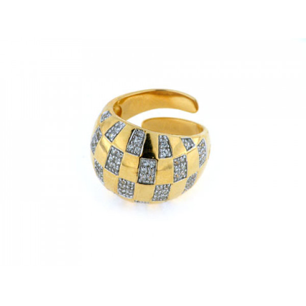 Bombe Ring with White Sapphires set in Gold Plated Silver