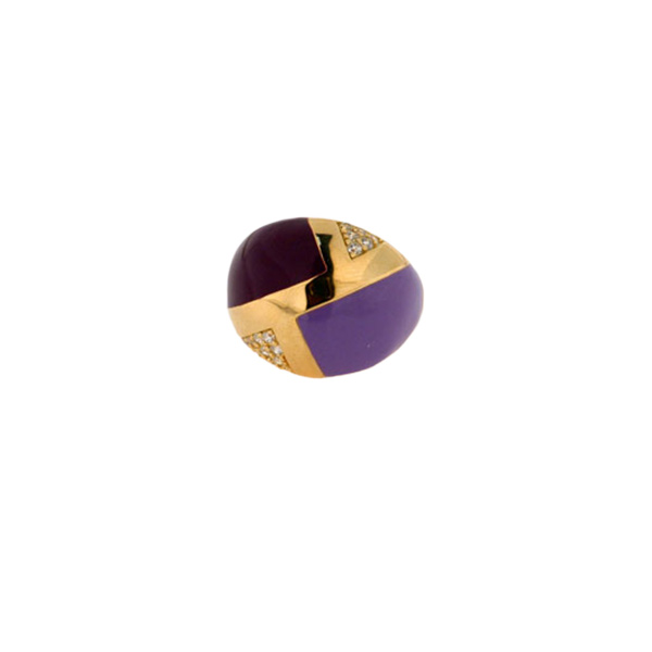 Bombe Ring made of Gold Plated Silver with Purple and Plum Enamels and White Sapphires