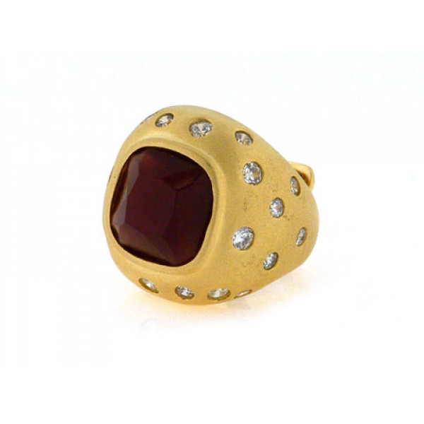 Gold Plated SIlver Bombe Ring adorned with an Amethyst and White Sapphires