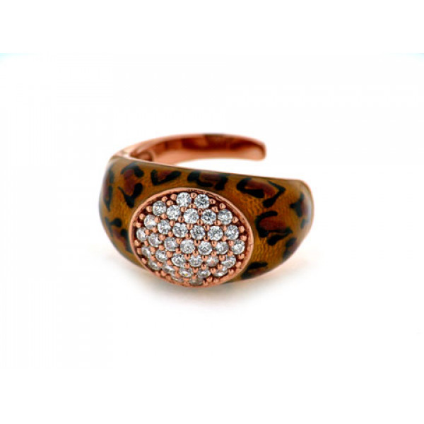 Pink Gold Plated Silver Ring with Animal Prints and White Sapphires