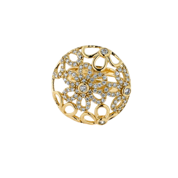 Filigree Statement Ring with White Sapphires set in Gold Plated Silver